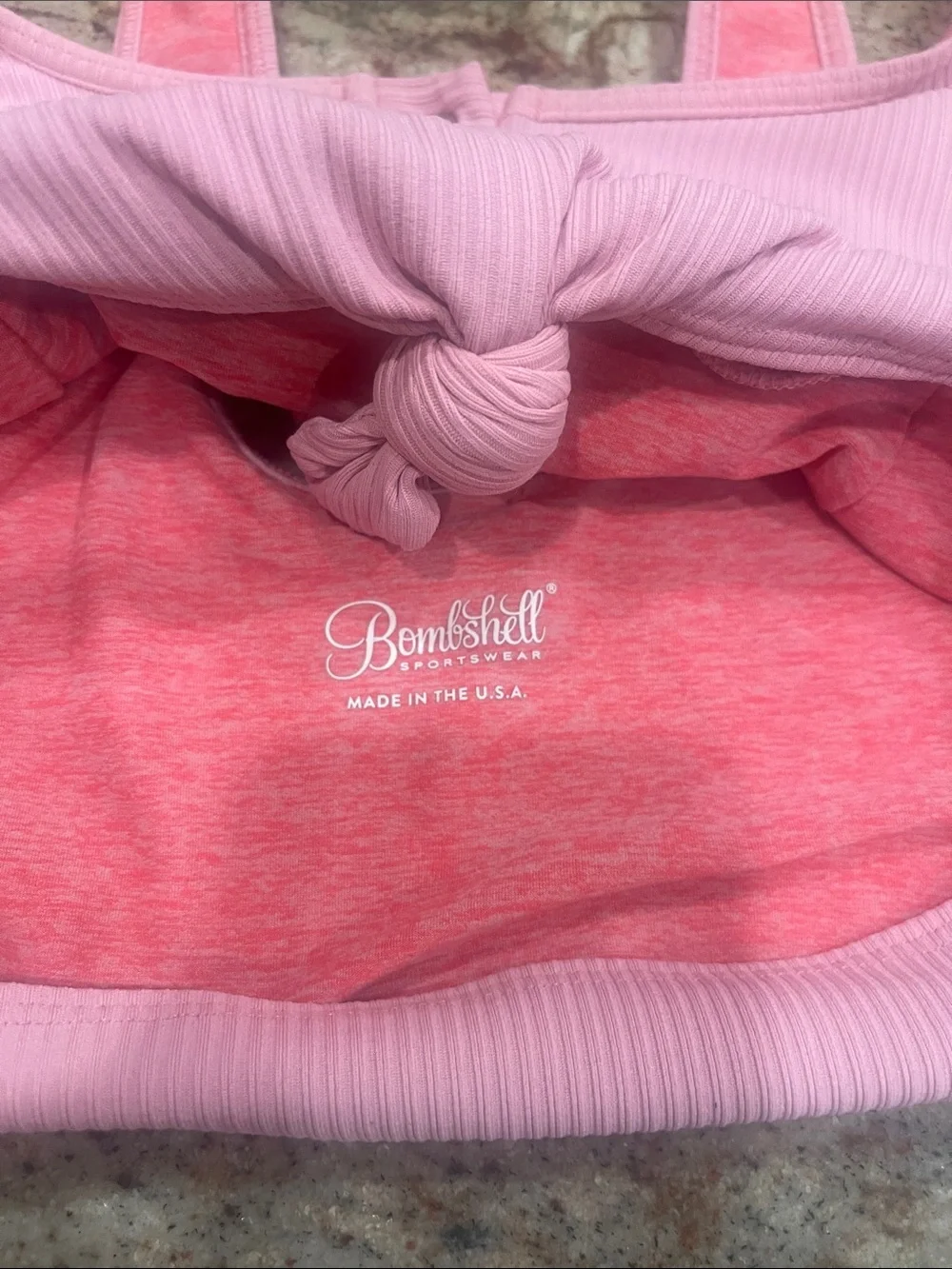 Bombshell Sportswear - Women’s Pink Ribbed Knot Front Tank Top S:L
